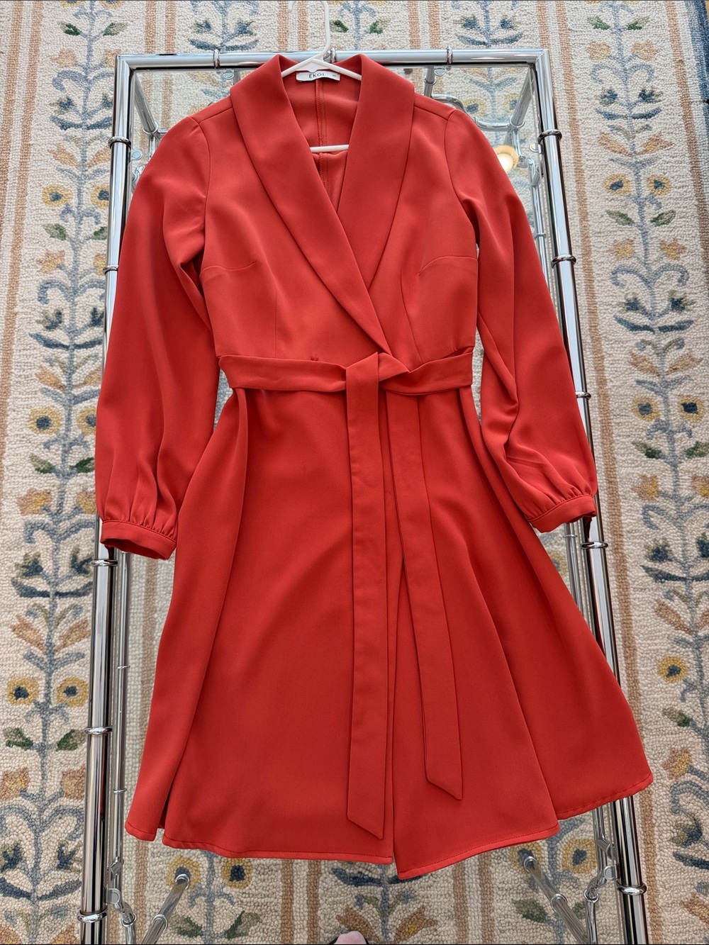 Ekol burnt orange Long-Sleeve Wrap Dress with Tie Waist